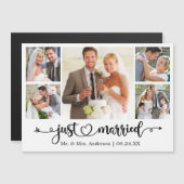 Calligraphy Heart Just Married 5 Photo Magnet Card (Devant / Derrière)