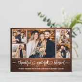 Calligraphy Heart Wood Thankful 5 Photo Feestdagenkaart (Staand voorkant)