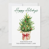 Calligraphy Ink Watercolor Pine Red Bow Feestdagenkaart (Voorkant)