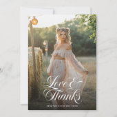 Calligraphy Liefde & Dank Bruidsborrel Foto Bedankkaart (Voorkant)