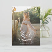 Calligraphy Liefde & Dank Bruidsborrel Foto Bedankkaart (Staand voorkant)