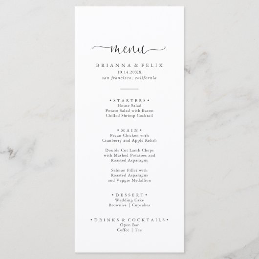 Calligraphy Love Fancy Script Dinner Menu (Devant)