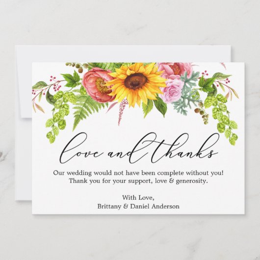 Calligraphy Love Merci Sunflower Green Floral (Devant)
