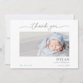 Calligraphy Minimal Baby Photo Thank You Card (Voorkant)