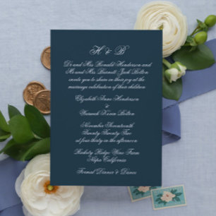 Calligraphy Monogram Navy & White Formal Wedding Kaart