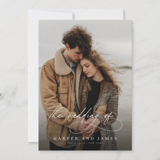 Calligraphy Qr Code Photo Romantic Wedding Kaart (Voorkant)