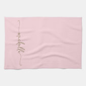 Calligraphy Roze Monogram Naam Gouden Schrift Theedoek (Horizontaal)