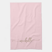 Calligraphy Roze Monogram Naam Gouden Schrift Theedoek (Verticaal)