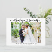 Calligraphy Script Heart Wedding Photo Bedankkaart (Staand voorkant)