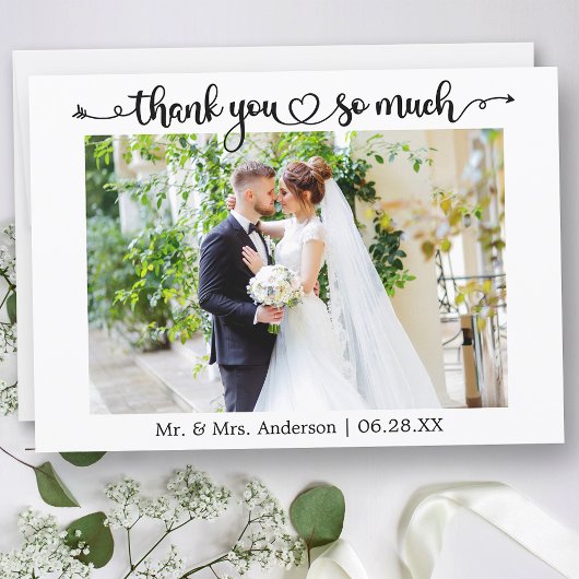 Calligraphy Script Heart Wedding Photo Bedankkaart