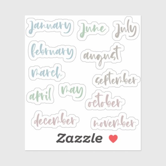Calligraphy Script Neutral Months of the Year Sticker (Vel)