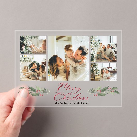 Calligraphy Script Photo Collage Christmas Card Acryl Uitnodigingen (Insitu (Draagbaar))