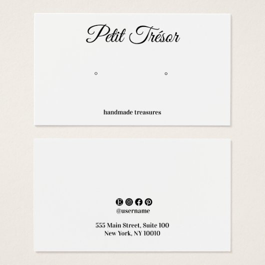 Calligraphy Script Plain White Earring Display Visitekaartje (Voorkant /achterkant)