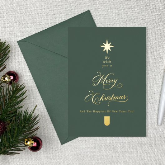 Calligraphy Tree Gold Foil Christmas Card Folie Feestdagenkaart