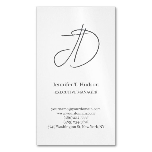 Calligraphy trendy classical script monogram grey magnetisch visitekaartje (Voorkant Verticaal)