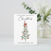 Calligraphy Watercolor Christmas Tree Red Bow Feestdagenkaart (Staand voorkant)