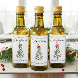 Calligraphy Watercolor Christmas Tree Red Bow Mini Wijn Etiket