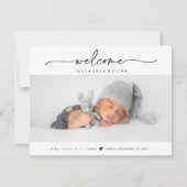 Calligraphy Welcome Photo Birth Announcement Card Bedankkaart (Voorkant)