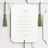 Calligraphy White and Sage Green Wedding Menu Card Kaart