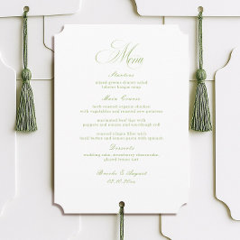 Calligraphy White and Sage Green Wedding Menu Card Kaart