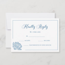 Calligraphy White Dusty Blue Floral Wedding RSVP Kaartje