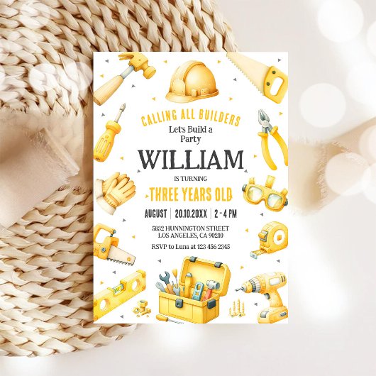 Calling All Builders Kids Boy Birthday Invitation