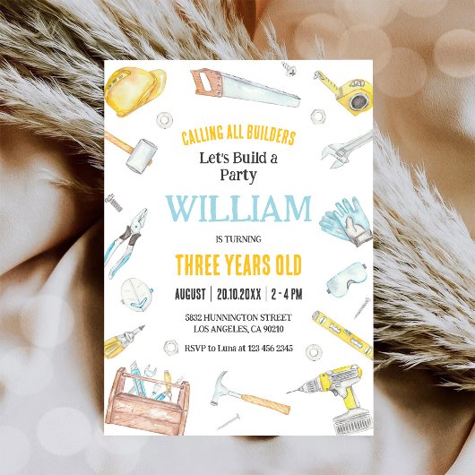 Calling All Builders Kids Boy Birthday Invitation