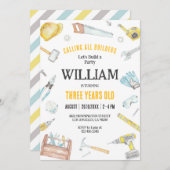 Calling All Builders Kids Boy Birthday Invitation (Devant / Derrière)