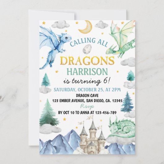 Calling All Dragon Kids Birthday Party Kaart (Voorkant)