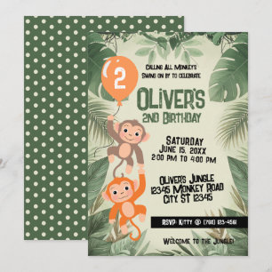 'Calling All Monkeys' 2e verjaardagsuitnodiging Kaart