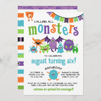 Calling All Monsters Boy Halloween Birthday Party Kaart