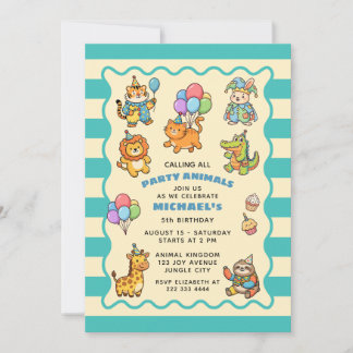 Calling All Party Animals Blue ZOO Kids' Birthday  Kaart