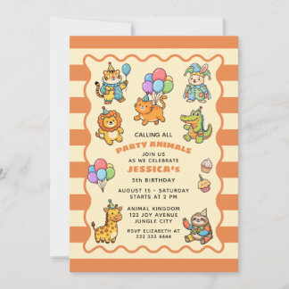 Calling All Party Animals Cute ZOO Kids' Birthday  Kaart