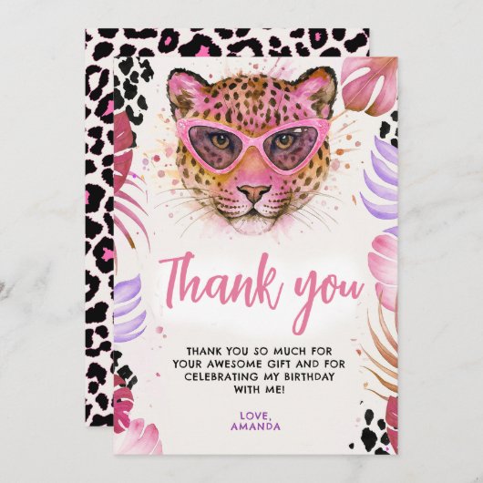 Calling All Party Animals - Leopard Birthday Bedankkaart (Voorkant / Achterkant)