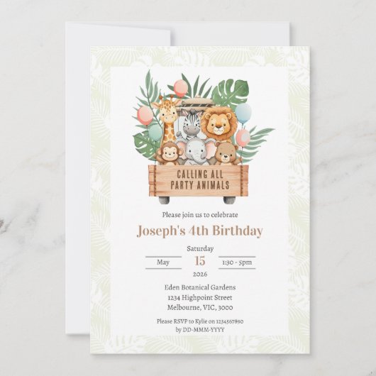 Calling All Party Animals Safari Themed Invitation (Devant)