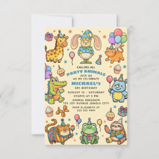 Calling All Party Animals Whimsical Kids' Birthday Kaart