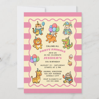 Calling All Party Animals ZOO Pink Girl Birthday  Kaart