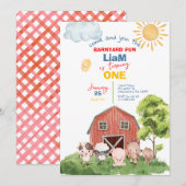 Calling All Party Farm Animals 1st Birthday Kaart (Voorkant / Achterkant)