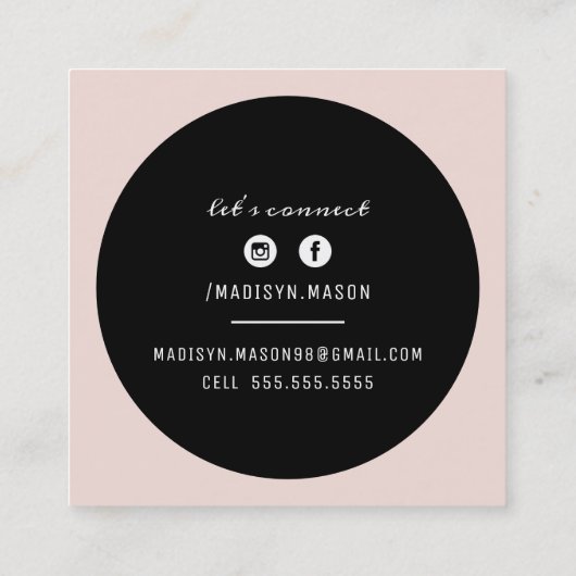 CALLING CARD cirkel rand zwart goud blush roze Vierkante Visitekaartje (Achterkant)