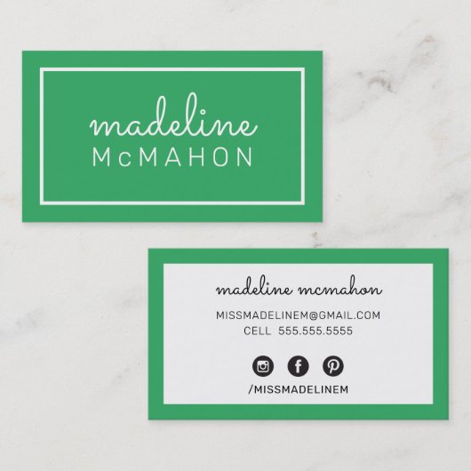 CALLING CARD preppy moderne chique vet smaragdgroe Visitekaartje (Voorkant / Achterkant)