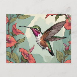 Calliope Hummingbird tijdens de vlucht Briefkaart