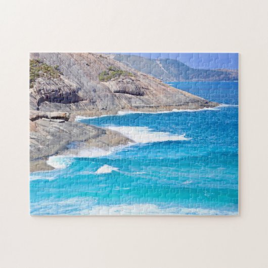 Calm Blue Zee Gentle Waves Rugged Cliffs Foto Legpuzzel (Horizontaal)