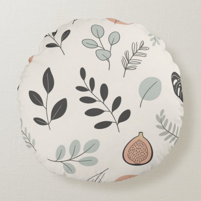 Calm Botanica – Line Art Leaf Sierkussen Rond Kussen (Voorkant)