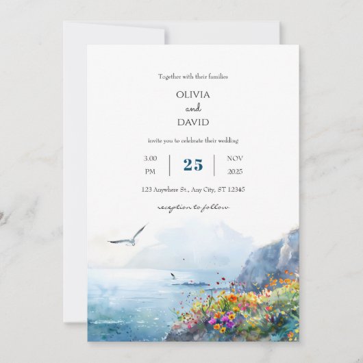 Calm Cliffside Ocean Uitzicht Bloom Art Beach Brui Kaart (Voorkant)