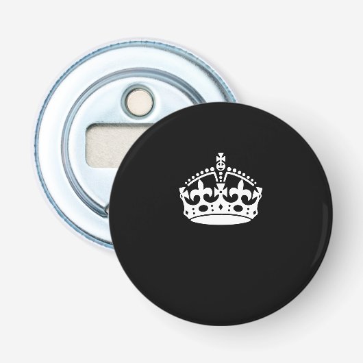 Calm Crown behouden op zwart Button Flesopener (Voorkant)