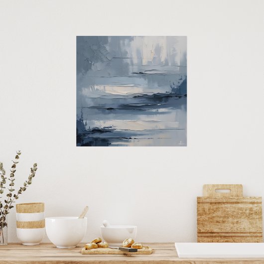 Calm Horizons – Abstract blauw en grijs getexturee Poster (Keuken)