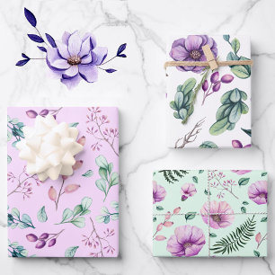 Calm Lavender & Green Floral 3 Coordinates Inpakpapier Vel