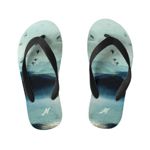 Calm Natuur Waterverf Mountain Scene Monogrammed Kinder Teenslippers