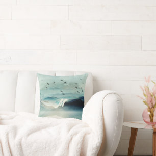 Calm Natuur Waterverf Mountain Scene Monogrammed Kussen