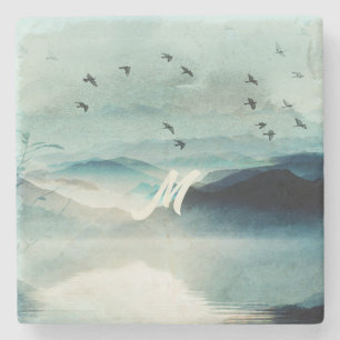 Calm Natuur Waterverf Mountain Scene Monogrammed Stenen Onderzetter